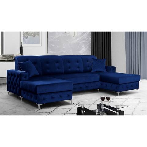 Waldor Modern Blue Velvet Upholstered U-shaped Convertible Sectional Sofa with Storage