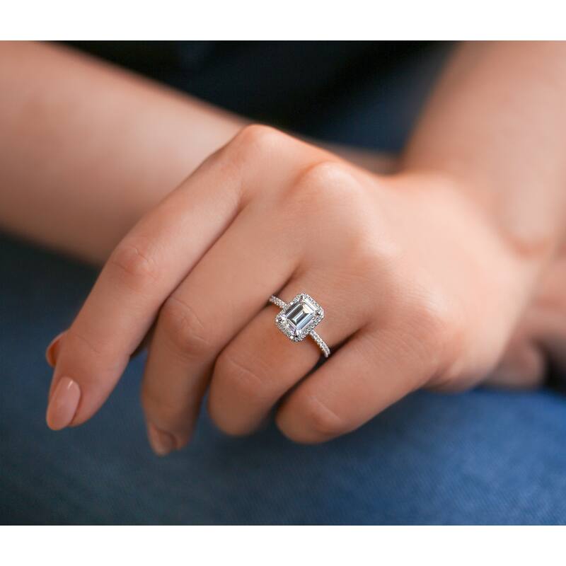 Kobelli Petite Collection 2 Carat Moissanite & Lab Grown Diamond 14k Solid Gold Emerald Halo Half Eternity Emma Ring