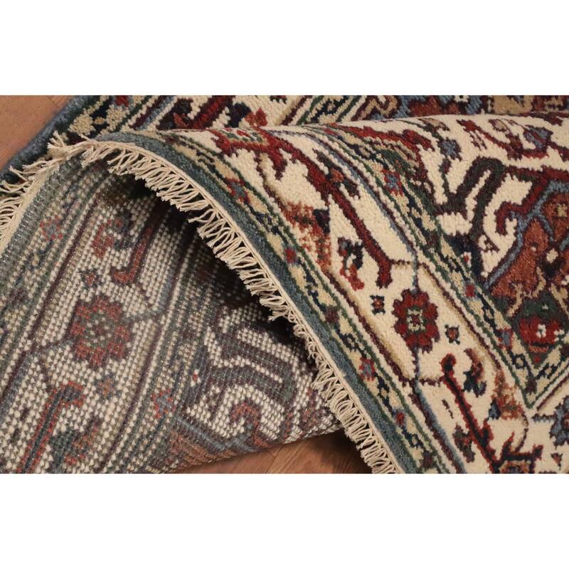 Hand Knotted Oriental 100% Wool Carpet Traditional Medallion Navy Blue & Blues Heriz (serapi) Area Rug - 5' 10'' X 4' 0''