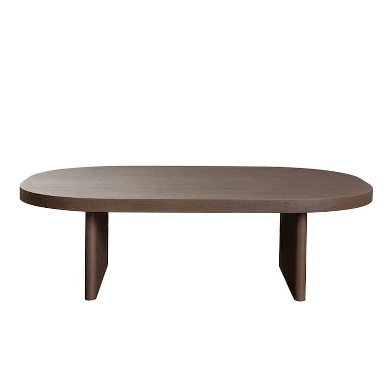 Peny Coffee Table, 47 Inch Oval Top with / Panel Legs in Dark Oak Brown