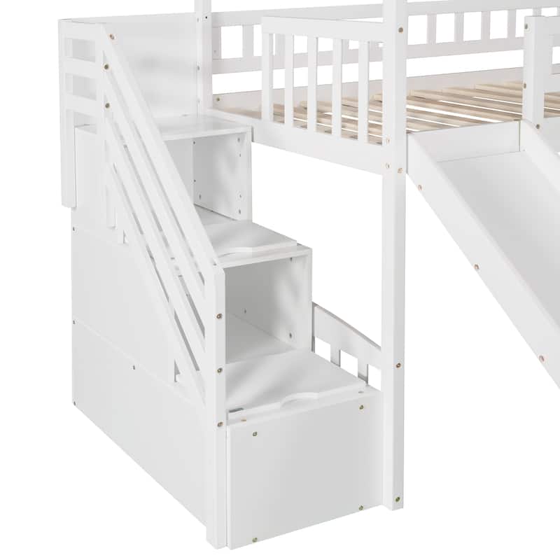 Twin Size Loft Bed with Slide, Storage Steps, and Drawers - Space-Saving Design