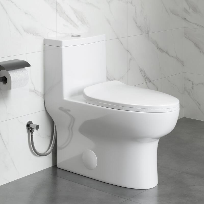 Eridanus Salerno Compact Elongated One Piece Toilet, Chair Height, 12-inch Rough in, Seat Included - Dual Flush
