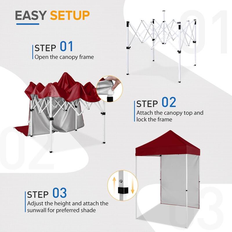 EAGLE PEAK Pop up Canopy 5x5, Outdoor Portable Canopy Tent with One Removable Sunwall, Carry Bag Included, Burgundy