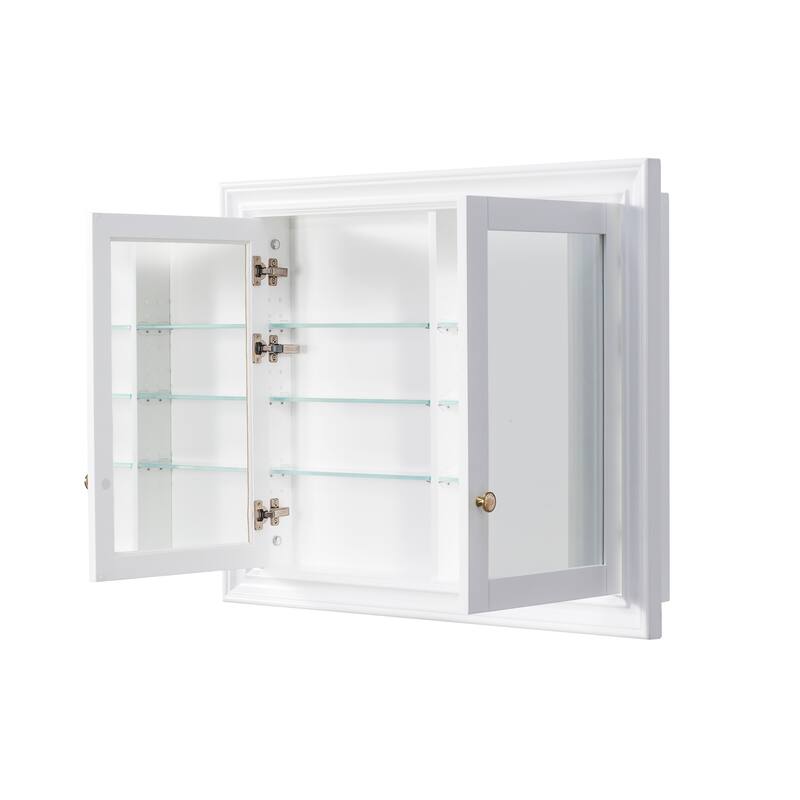32''H Recessed Mount Solid Wood Framed Medicine Cabinet With Mirror and Shelves