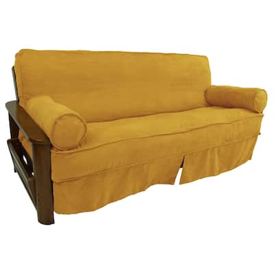 Microsuede Full-Size 8-10 Inch Thick Futon Slip Cover Set with Two Bolster Pillows - Full