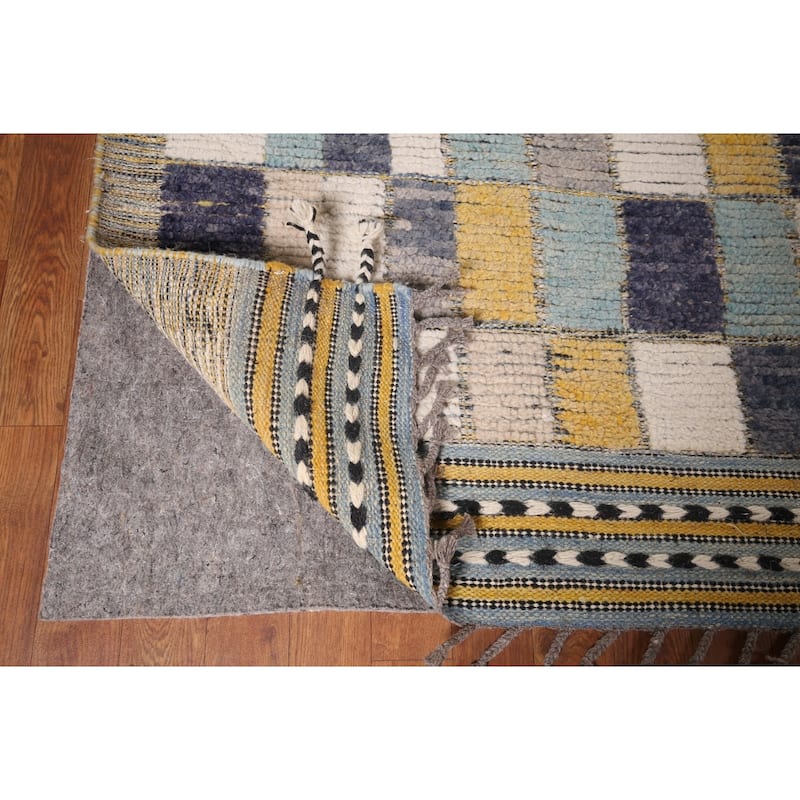 All-Over Checkered Moroccan Large Modern Area Rug Handmade Wool Carpet - 9'9"x 15'1"