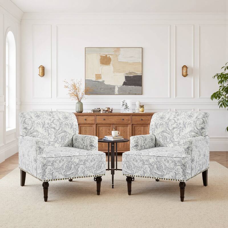 Linen Upholstered Armchair Nailhead Trim Accent Chair