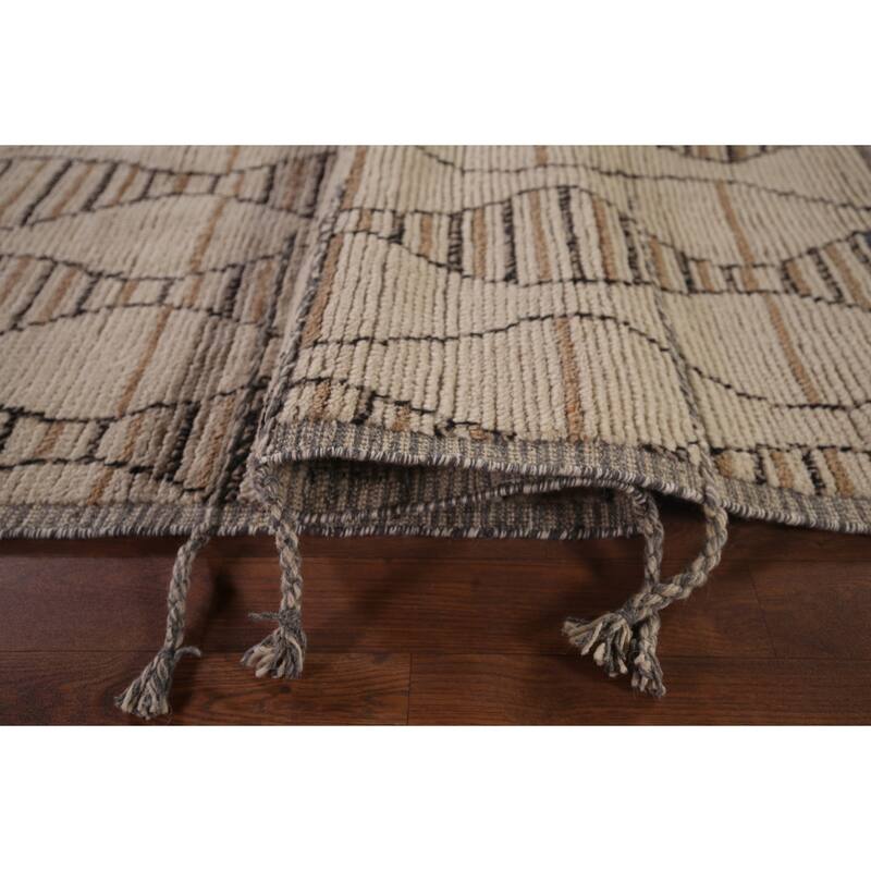 All-Over Moroccan Oriental Area Rug Handmade Beige Wool Carpet - 6'0"x 12'7"