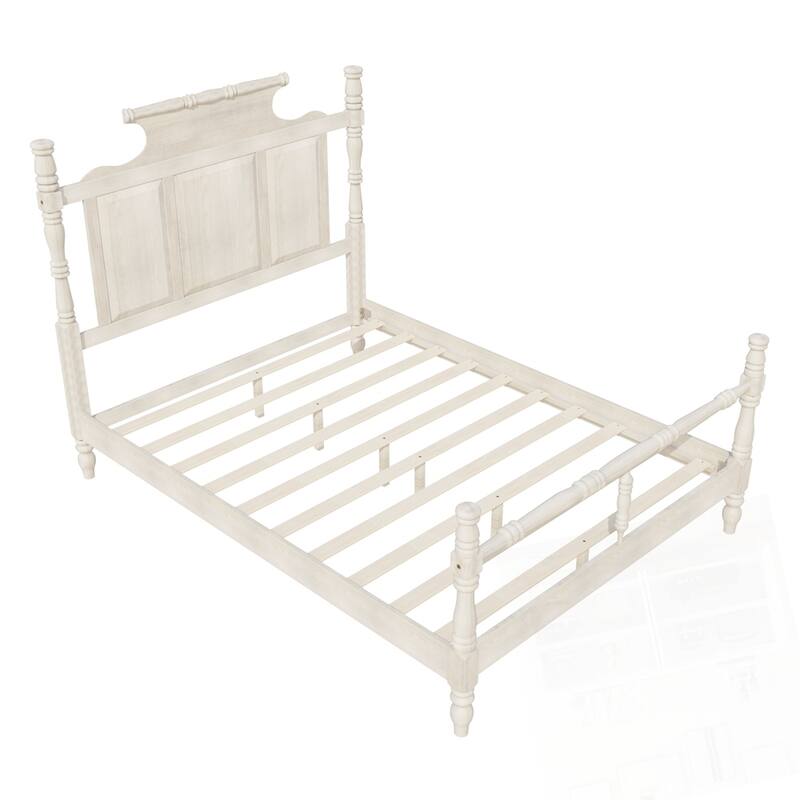 Vintage Country Style Wood Four Poster Platform Bed with High Crown-like Headboard