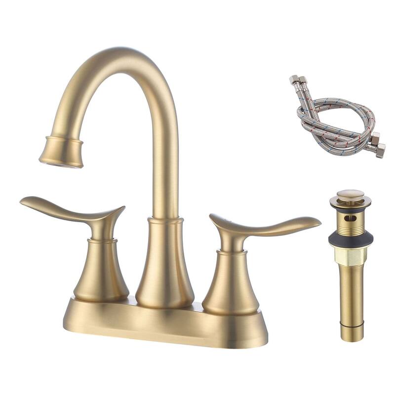 4 Inch Centerset Bathroom Sink Faucet Dual Handle Bathroom Faucet with 360°Swivel Spout Vanity Tap with Pop Up Drain - Brushed Gold