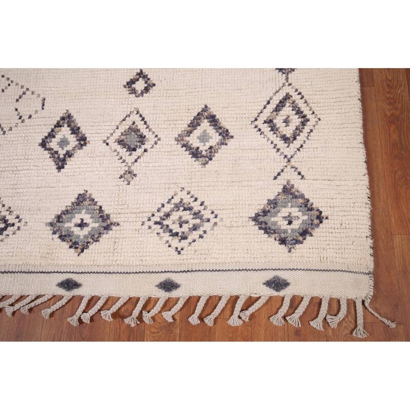 Ivory Moroccan Area Rug Hand-Knotted Wool Carpet - 7'10"x 11'9"