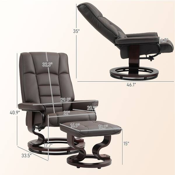 dimension image slide 1 of 4, HOMCOM Swivel Recliner Chair and Ottoman, Faux Leather Reclining Chair with High Back
