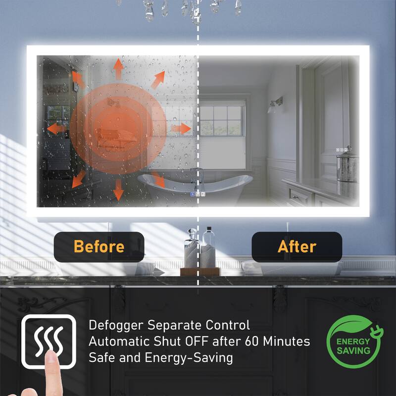 Bathroom Wall Mounted Frameless LED Mirror Super Bright Light With Anti-Fog (Horizontal/Vertical)
