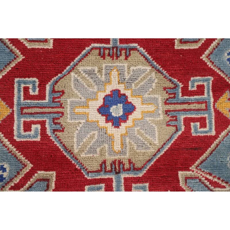 Hand Knotted Oriental 100% Wool Carpet Traditional Geometric Navy Blue & Blues Kazak Area Rug - 9' 8'' X 6' 7''