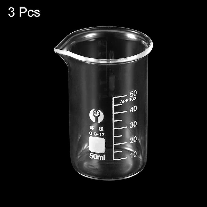 3Pcs 50ml Tall Form Glass Beaker, 3.3 Glass Graduated Measuring Cups - Clear