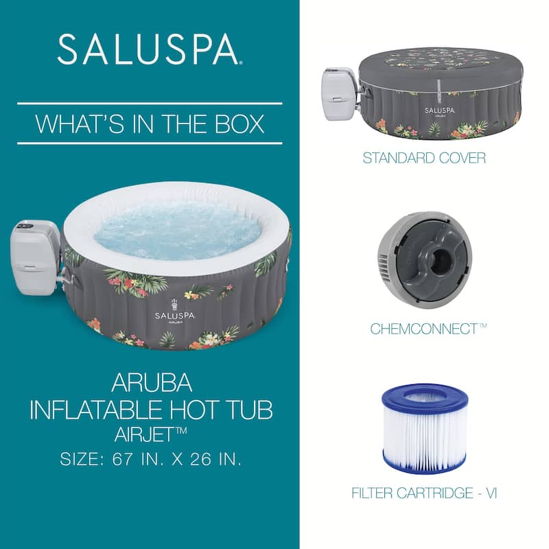 Bestway SaluSpa Aruba AirJet Inflatable Hot Tub with 110 Soothing Jets, Gray - 66.93 x 66.93 x 25.98 inches