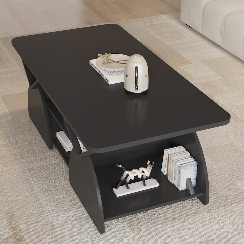 Rectangular Coffee Table for Living Room, Center Table with Storage, 47 Inch Space Saving Modern Coffee Table