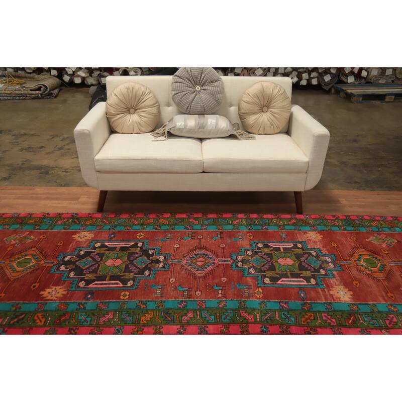 Hand Knotted Oriental 100% Wool Carpet Traditional Geometric Oranges & Rust Ardebil Runner Rug - 10' 2'' X 3' 9''