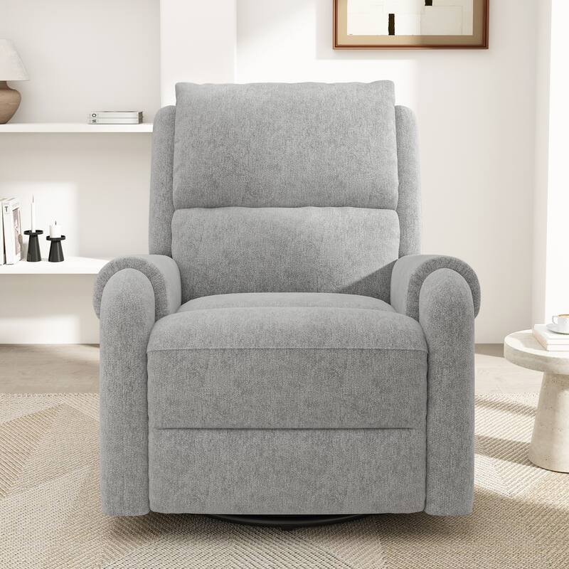 Roomfitters Manual Massage Recliner Chair with Swivel Rocker Base, Chenille Nursery Glider - Grey