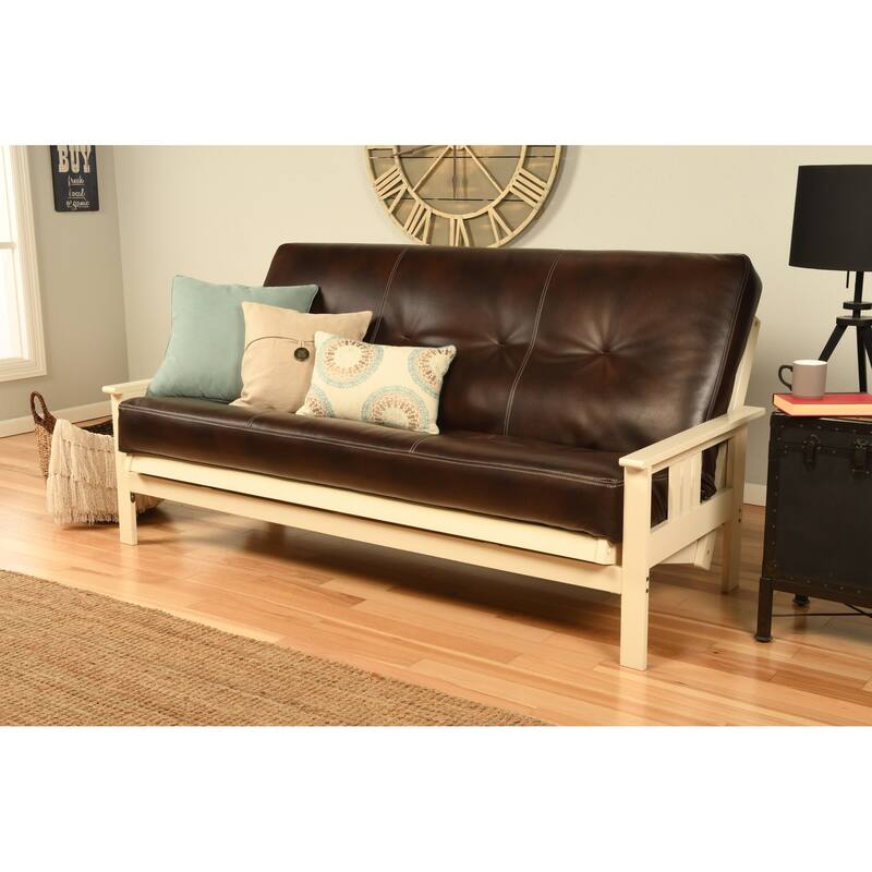 Porch & Den Kern Antique Wood Futon Set with Innerspring Mattress - Oregon Trail Java