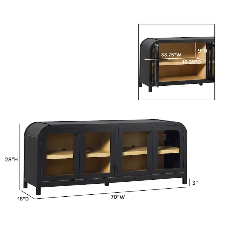 Walker Edison Modern Curved Easy Assembly TV Stand with Glass Paneled Doors