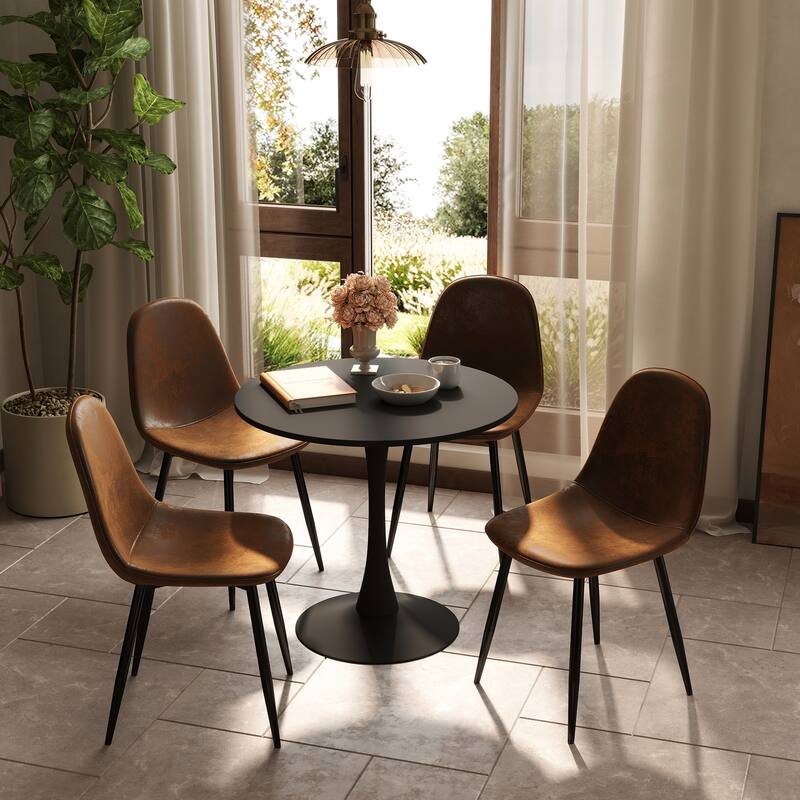 Homy Casa 5-Piece Modern Dining Set with Round Pedestal Table and 4 Upholstered Side Chairs - Brown