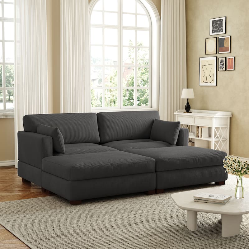 Corduroy Modular Sectional Sofa Deep Seat Corner Sofas & Ottomans