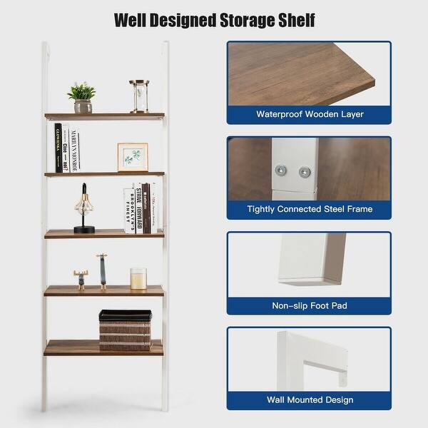 Shop Gymax 5 Tier Ladder Shelf Wood Wall Mounted Display Bookshelf