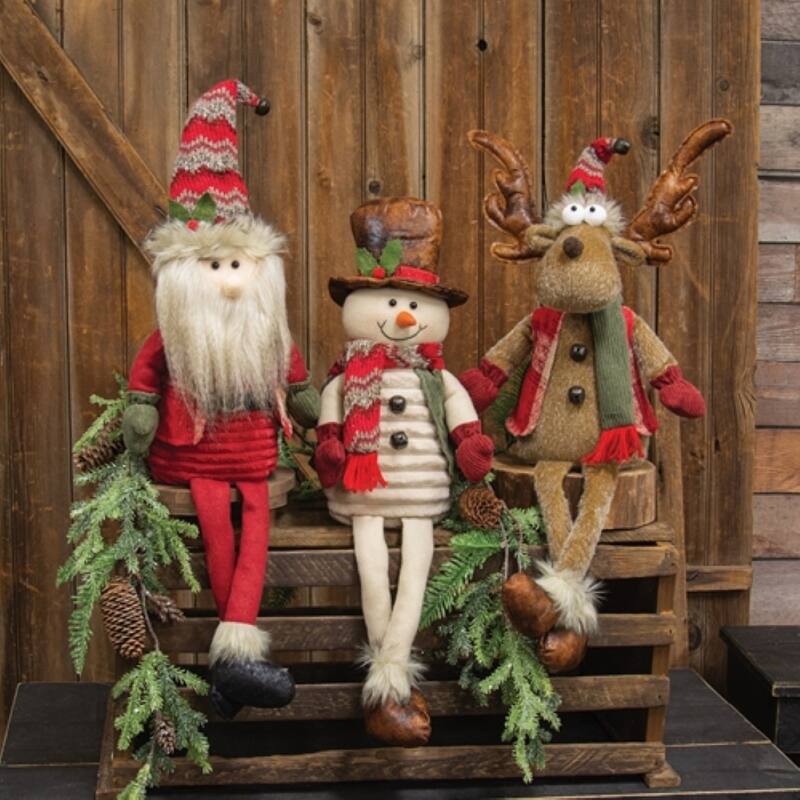 Dangle Leg Santa, Snowman & Reindeer Plush Figures - 3 Asstd - 8" x 4" x 22.50"