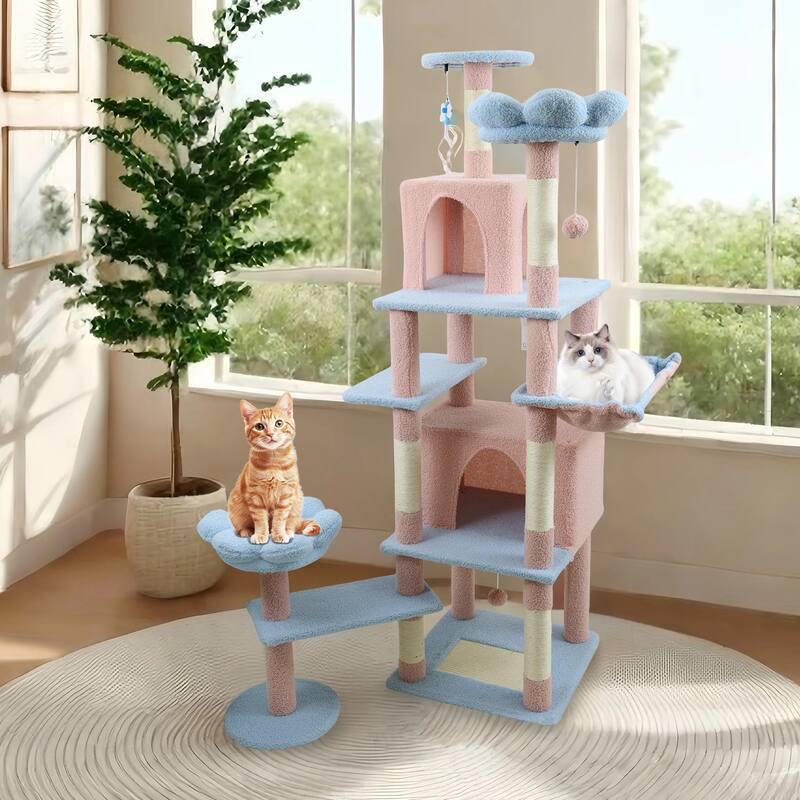 71 inch Flower Cat Tree With large Condo Removable Flower Cushion and Hammock