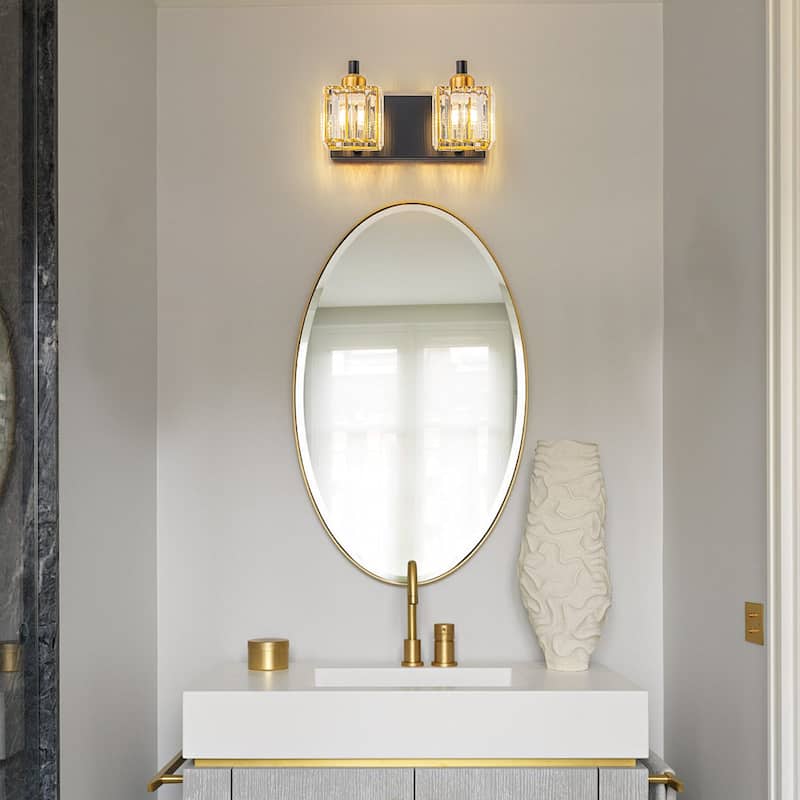 Dimmable Square Bathroom Crystal Vanity Light Wall Sconces