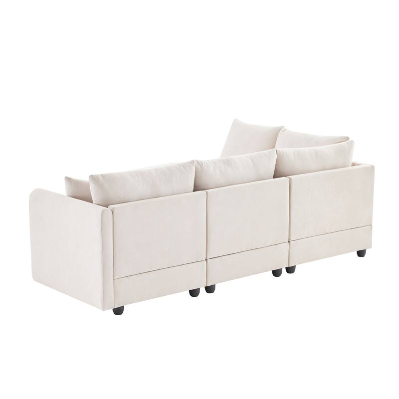 Modular L-Shaped Sectional Sofa with Movable Ottoman, 5 Seat Corner Couch with Throw Pillows, Comfy Cloud Upholstered Sofa
