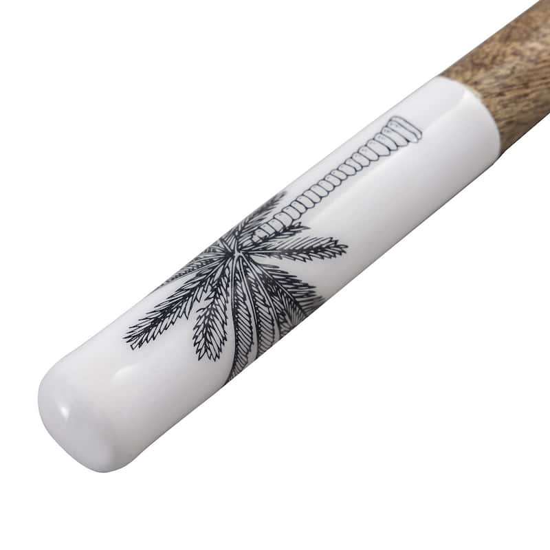 Mango Wood Salad Server Set Of 2 w/Print