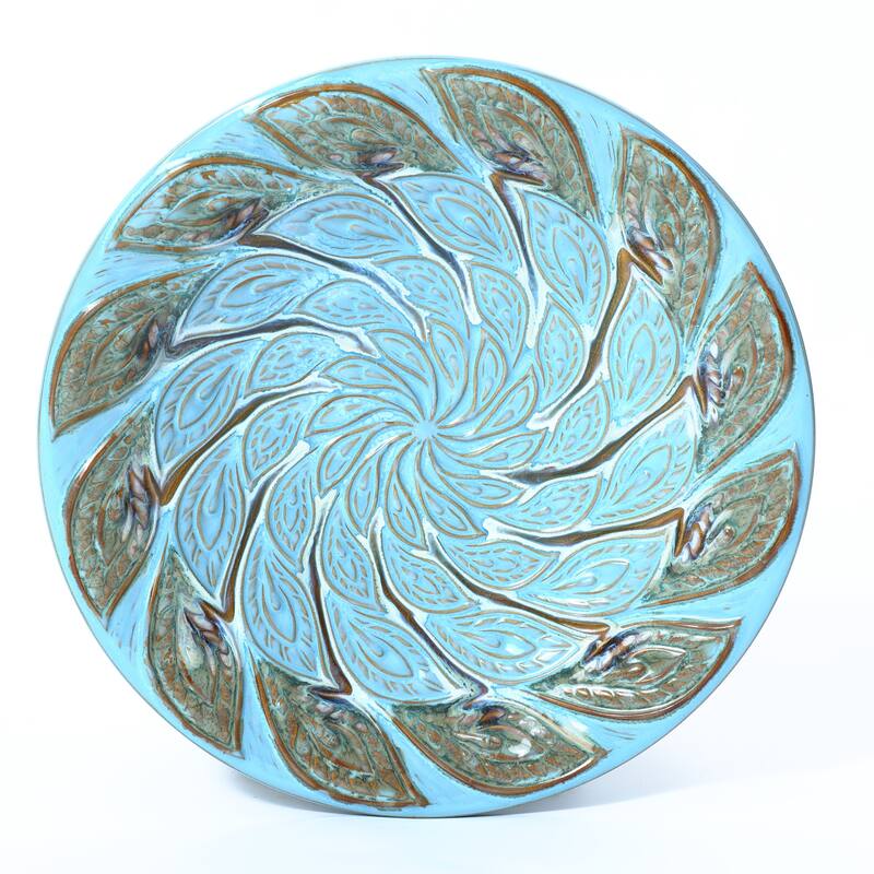 Powder Blue Vintage Spiral Ceramic 20-In Tall Birdbath