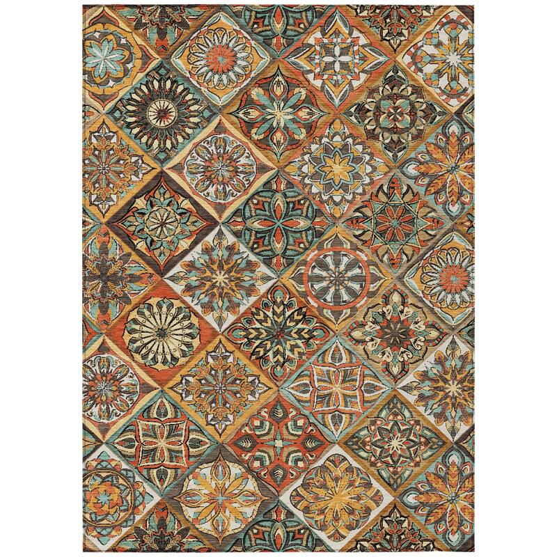 Machine Washable Indoor/ Outdoor Traditional Mosaic Chantille Rug