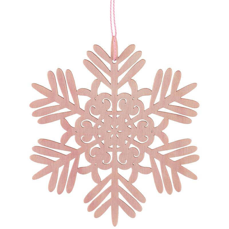 Snowflake Shaped Cut-Out Wooden Christmas Ornaments - 4.75" - Pink - Set of 4