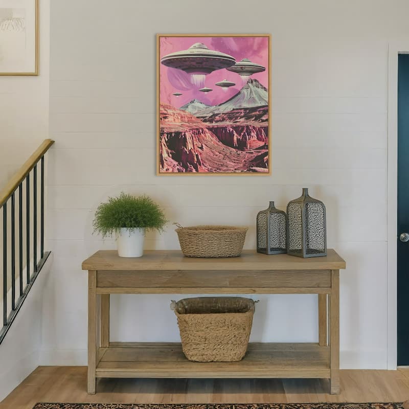 UFOs Canyon Landing by Samantha Hearn Framed Canvas Wall Art Print - Sylvie Natural