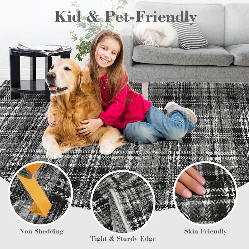 Garvee Earthy Plaid Soft Low Pile Foldable Area Rug