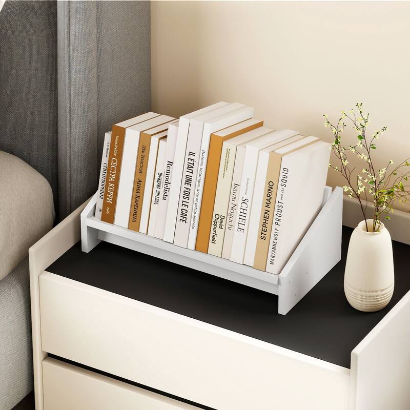 Gymax Wooden Tilting Bookcase Space-Saving Desktop Shelf for Magazines