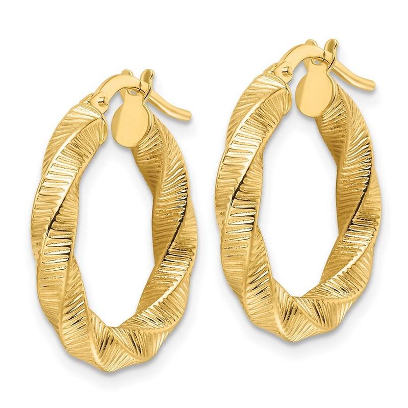 Curata 14k Yellow Gold Polished Twisted and Textured Round Hoop Earrings - 17x20.5mm
