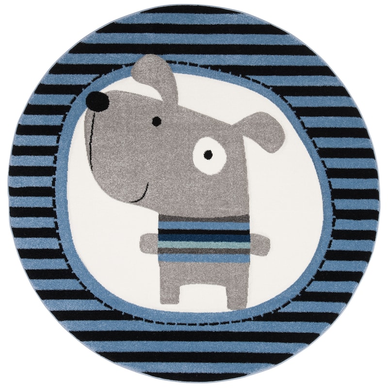 SAFAVIEH Carousel Kids Basimah Stripe Dog Rug - 6'7" Round - Navy/Ivory
