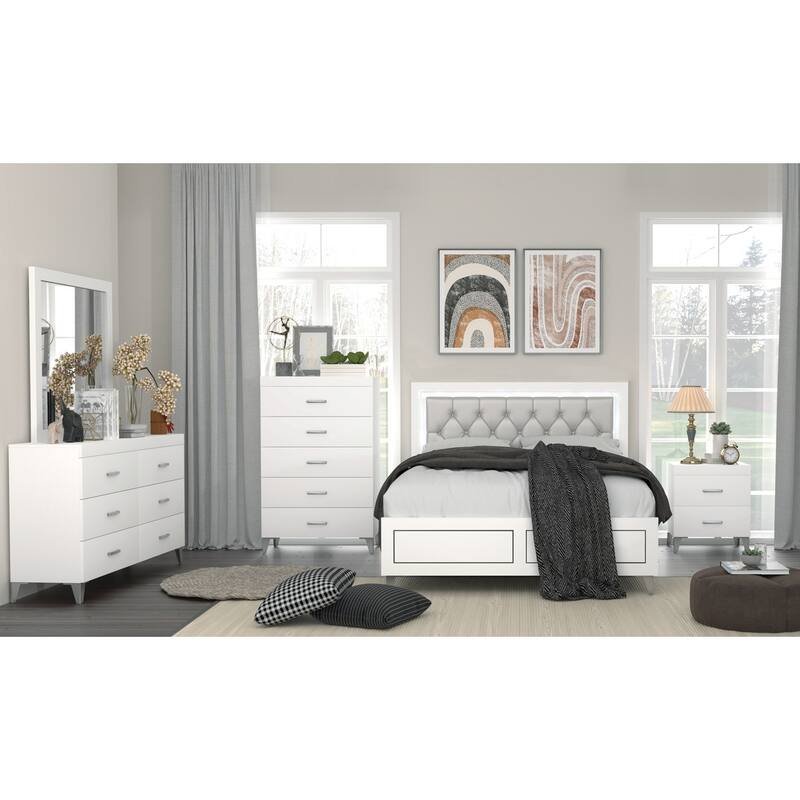 Contemporary White 5-Drawer Storage Chest, Wooden Bedroom Essential