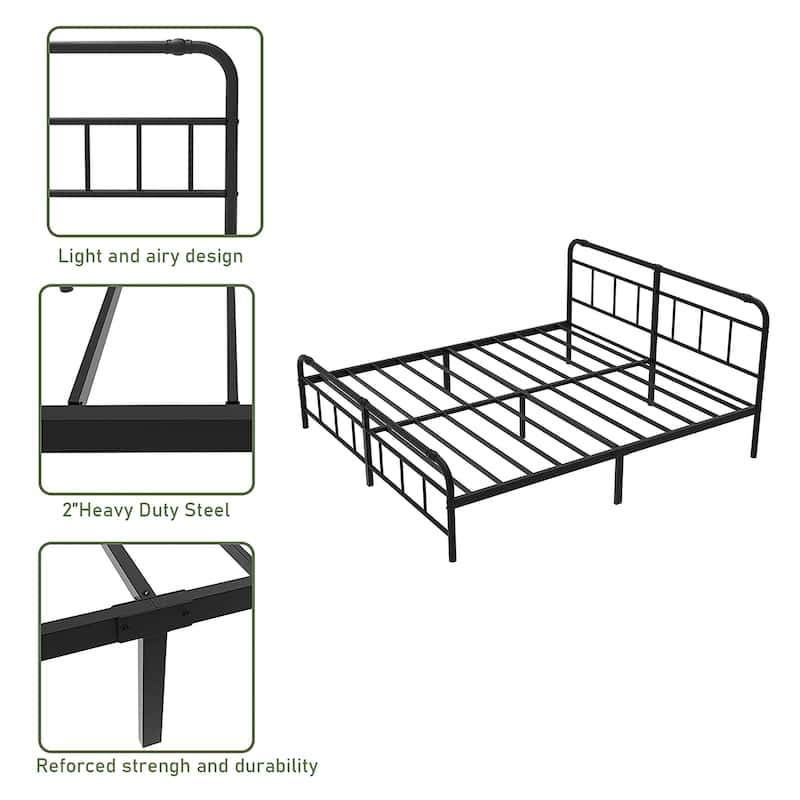 Heavy Duty Metal Platform Steel Slat Mattress Foundation - Queen