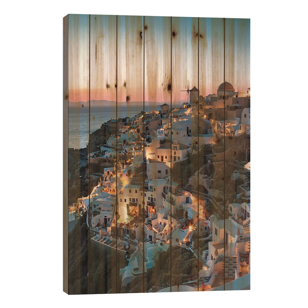 Santorini Evening Print On Wood by Matteo Colombo - Multi-Color
