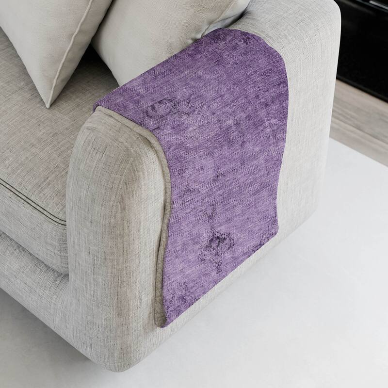 Premium Machine Washable Vintage Traditional Sherpa Throw Blanket - Purple - 4'2" x 5'10"