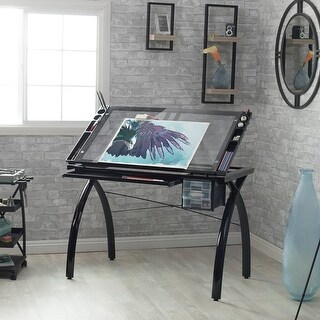 Studio Designs Futura Clear Glass Top Drafting Table with Storage ...
