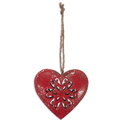 Red Heart Ornament, Set of 6