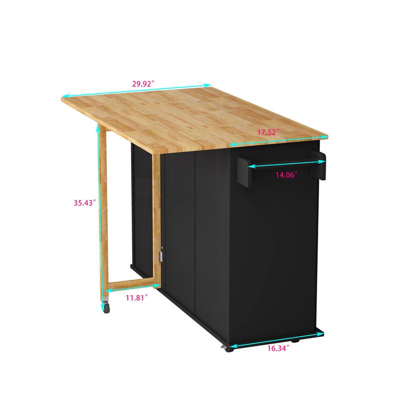 Rolling Kitchen Island Cart with Expandable Solid Wood Top, 2 Door Cabinet, 3 Drawers, Spice & Towel Rack for Kitchen Storage