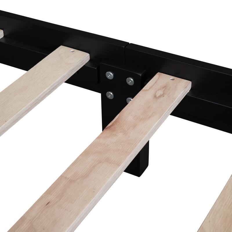 Queen Size Retro Wood Platform Bed Frame with Wooden Slat Support, Black