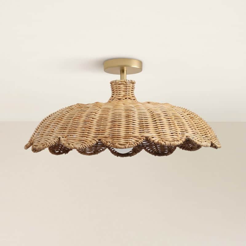 Aurelia Rattan Flush Mount - Rattan Natural 1-Light Handwoven Ceiling Light for Dining Room or Living Room in Modern, Boho Style